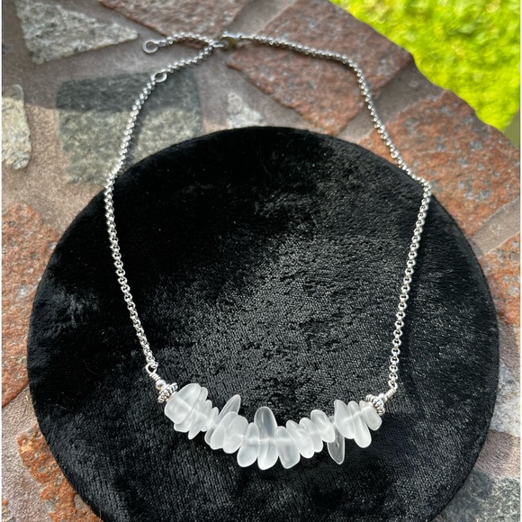 Frosted clear crystal quartz gemstones chips bar choker necklace boho stones - Picture 11 of 12